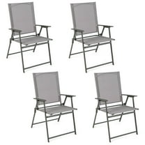 Resenkos Set of 4 Patio Folding Chair Set with Rustproof Metal Frame-Gray, Patio Lawn Webbed Folding Chairs, Outdoor Beach Portable Camping Chair for Yard, Garden Dining
