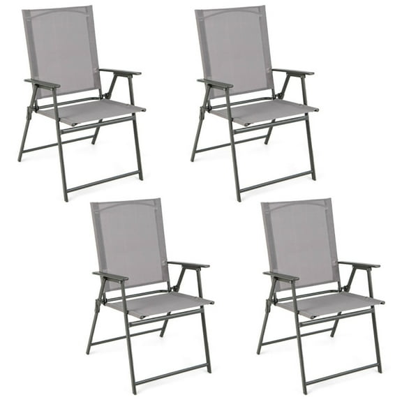 Resenkos Set of 4 Patio Folding Chair Set with Rustproof Metal Frame-Gray, Patio Lawn Webbed Folding Chairs, Outdoor Beach Portable Camping Chair for Yard, Garden Dining