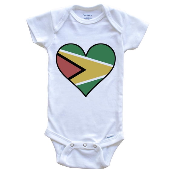 Guyanese Flag Baby Bodysuit - Cute Guyanese Flag Heart - Guyana Baby Bodysuit, 0-3 Months White