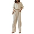 thumbnail image 1 of Txlixc Traje de 2 piezas para mujeres, camisa de manga larga con solapa + traje de pantalones anchos Txlixc moda, 1 of 7