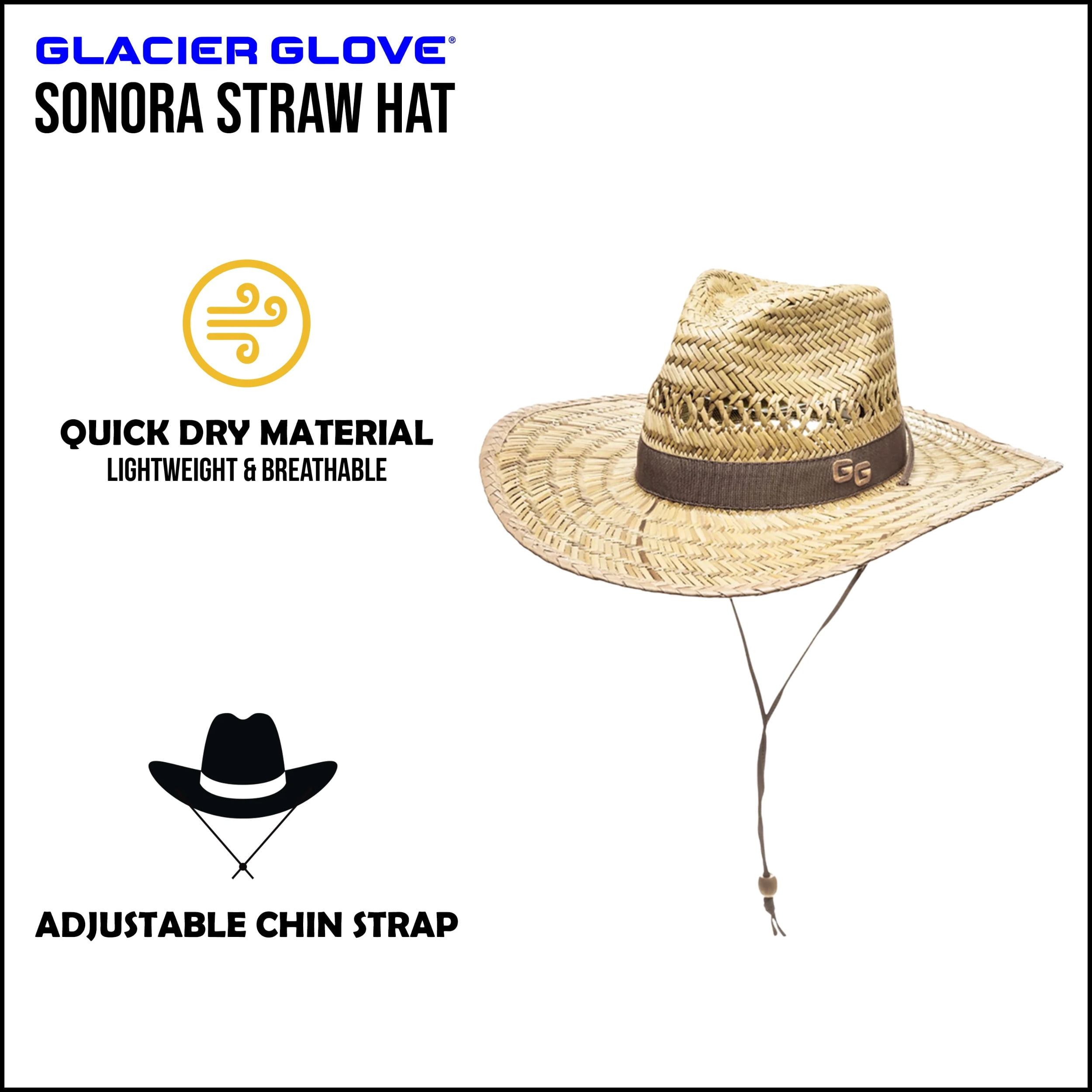 Glacier Outdoor Sonora Straw Hat Unisex Full Brim Light Quick-Dry Adjustable Chin Strap, Tan L/XL