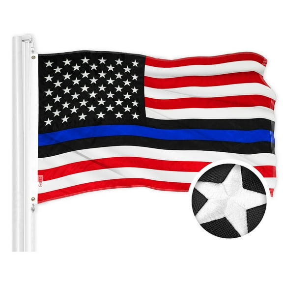 G128 - Blue Lives Matter American USA Police Flag Embroidered Stars Sewn Stripes 3X5 FT Brass Grommets - Honoring Men Women Law Enforcement Officers Red Black White Blue