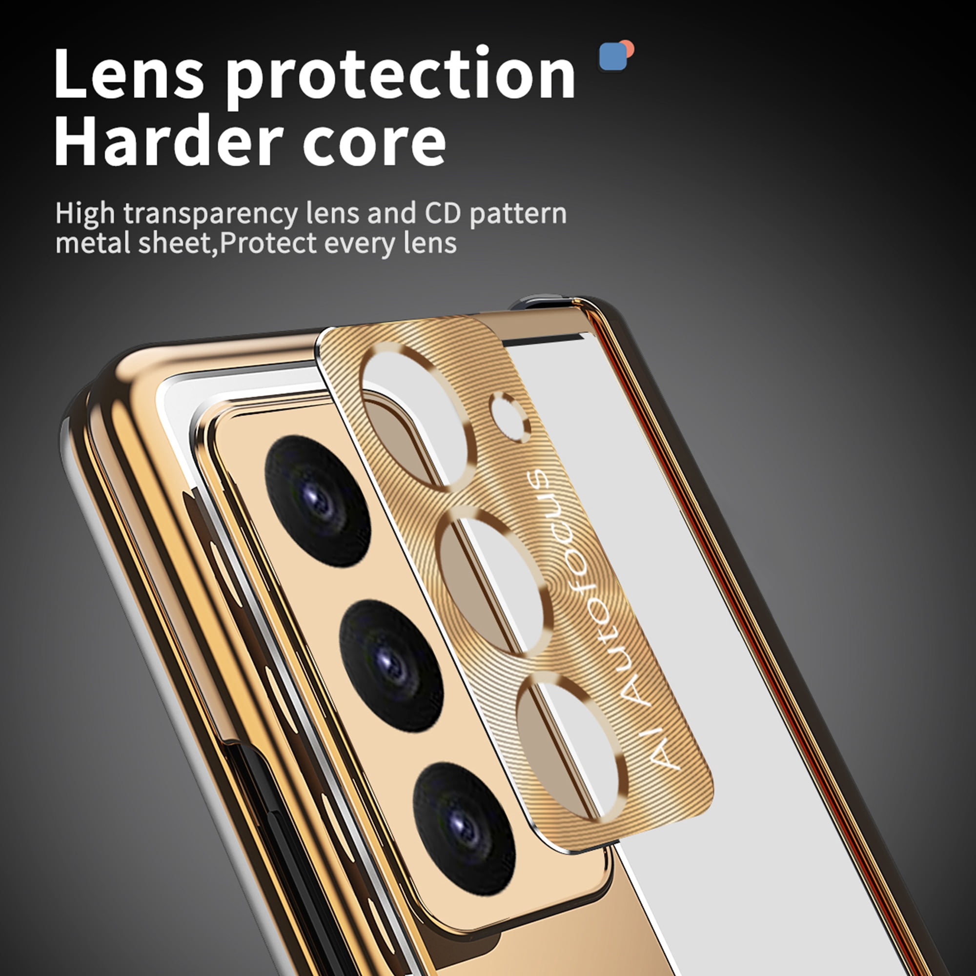 Nalacover for Samsung Galaxy Z Fold 6 Aluminum Metal Folding Case, S Pen Holder Hinge Protection Screen Film Cover with Hidden Bracket Plating Case for Samsung Galaxy Z Fold 6,Silver + Dark Gold