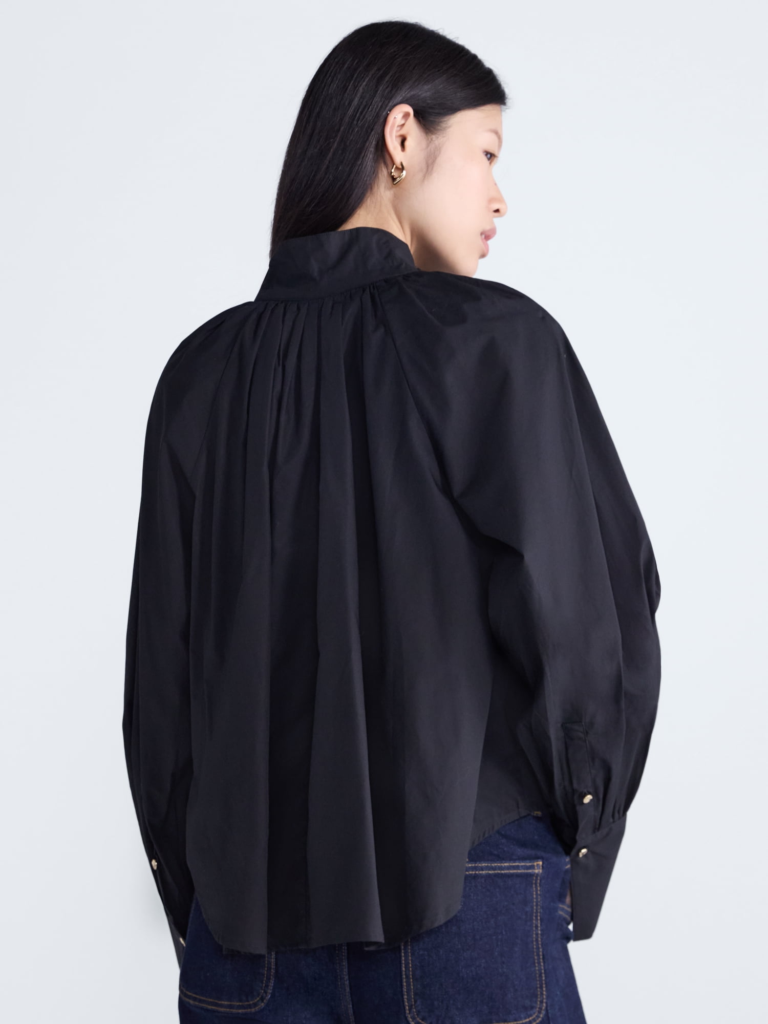 Scoop Women's and Women's Plus Flowy Volume Cotton Blouse, Sizes XS-4X