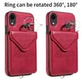 thumbnail image 3 of Allytech iPhone XR Case with Ring Holder & Shoulder Strap, Retro PU Leather Cards Slots Kickstand Detachable Lanyard Shockproof Wallet Case Cover for Apple iPhone XR - Red, 3 of 14