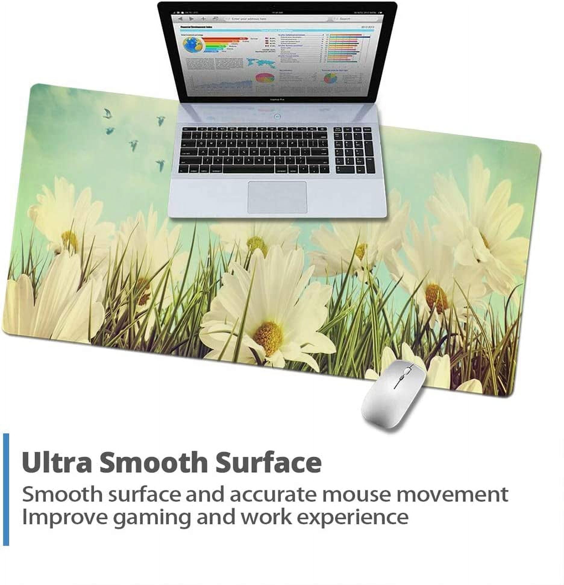 armdgodx Non Slip Waterproof PU Leather Multifunctional Desk Pad, 31.5 × 15.7, Daisies in Summer