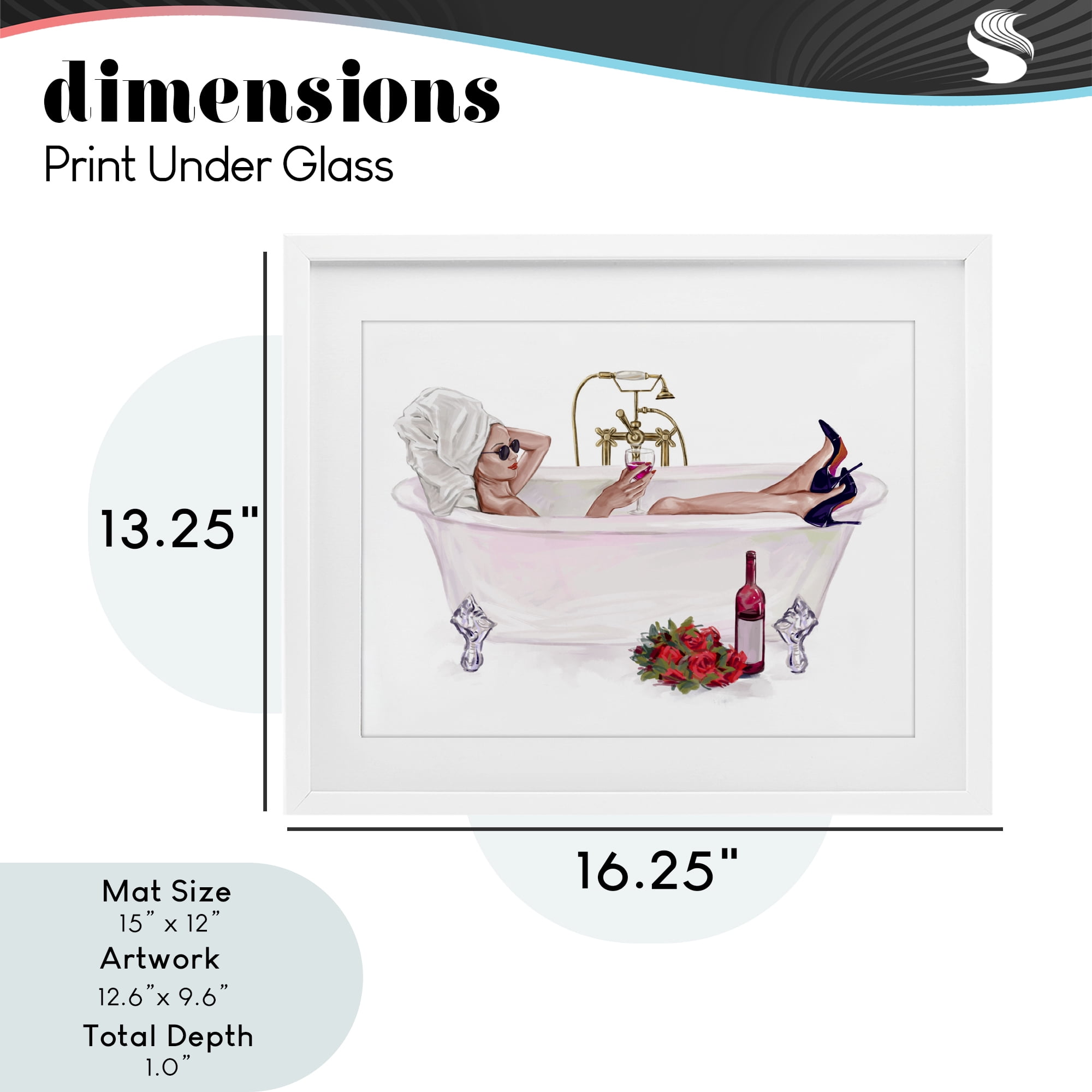 Woman with Wine Bath White Framed Print Under Glass, design by Ziwei Li