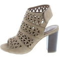 thumbnail image 2 of Nature Breeze Hush-03 Women Perforated Block Heel - Dressy, Trendy, Date Night - Peep Toe Mule, Beige Suede, 9, 2 of 7