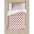 thumbnail image 1 of Apple Duvet Cover Set Twin Size, Repeating Comic Red Apples Pattern with Cute Worms Living Inside, Decorative 2 Piece Bedding Set with 1 Pillow Sham, Red Dark Green Olive Green, by Ambesonne, 1 of 3