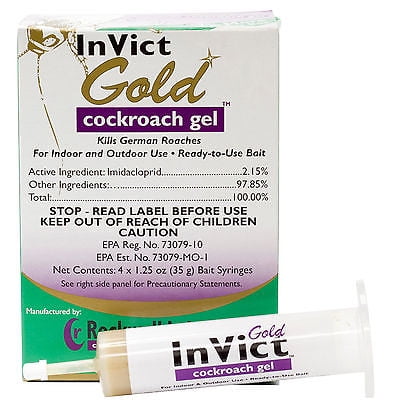 Invict Gold Cockroach German Roach Control Gel Bait 4 tubes w/ plunger (35 grams per tube) Better then Maxforce Kill