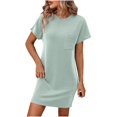 thumbnail image 2 of Pisexur Robes pour Femmes à Manches Courtes, Col Rond, Robe Midi Décontractée Ample à Rayures, Robe Soleil d'Été Confortable Évasée, Mini-Robe, Robes T-Shirt Basiques avec Poche, Robe en Coton et Lin pour Femmes 2024, 2 of 7