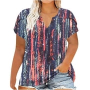 Xihbxyly Plus Size Tops for Women, V Neck T Shirts for Women Short-Sleeve V-Neck T-Shirt Sexy Wrap Shirt Short Sleeve Tunic Top Shirts Womens Summer Tops Loose Tops Blous Clearance Items Deals #5