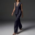 thumbnail image 3 of WMTBSRSW Women's 2 Piece Outfits Trendy Pleated Sleeveless One Button Blazer Vest and Wide Leg Pants Suit Spring Fall Office Casual Matching Set, 3 of 9