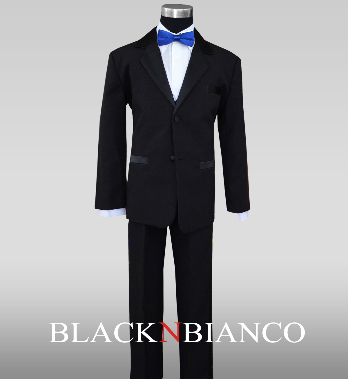Boys Tuxedos in Black with Royal Blue Bow Tie and Black Bow Tie - image 2 of 5