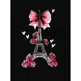 thumbnail image 2 of Chic Bow & Floral Eiffel Tower Print Women's T-Shirt - Casual Crew Neck, Short Sleeve, Stretchy Polyester Blend, Machine Washable - Perfect for Summer, 2 of 6