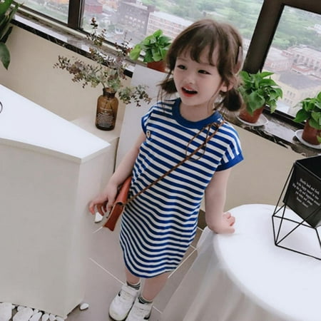 

Baby Girls Summer Navy Blue Striped Girls Dresses make your child look cute and charming