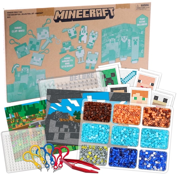 Tara Toy: Deluxe Pixel Art - Minecraft - 810pc DIY Bead Craft Kit, Design & Fuse, Make Character Magnets & Stickers, Play Scene, Guide Booklet, Kid 6