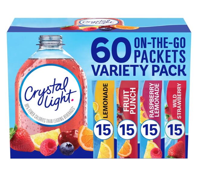 Crystal Light Lemonade, Fruit Punch, Raspberry Lemonade and Wild Strawberry Powdered Drink Mix Variety Pack (60 ct.)