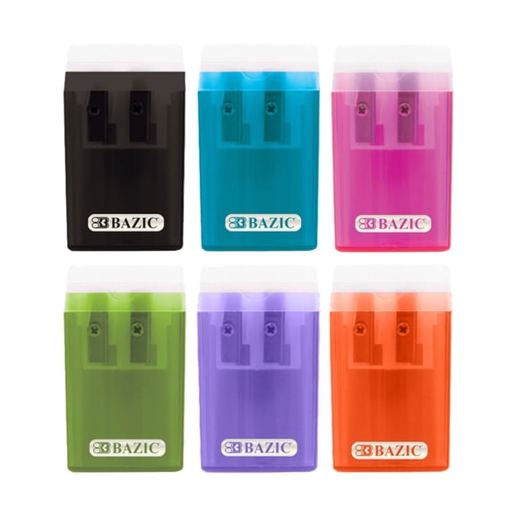 BAZIC Pencil Sharpener Dual Blades w/ Lid & Receptacle, Total 24-Count