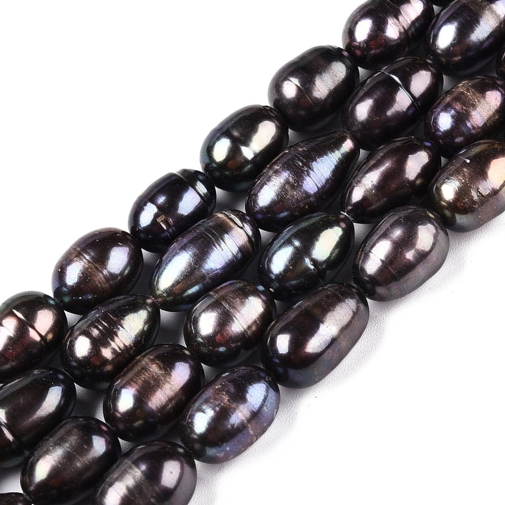 Natural Cultured Freshwater Pearl Beads Strands Silver Nitrate Dyed Rice Shaped Prussian Blue 6~18x7~8x6~8mm Hole: 0.6mm about 37~43pcs/strand 15.35~16''(39~40cm)