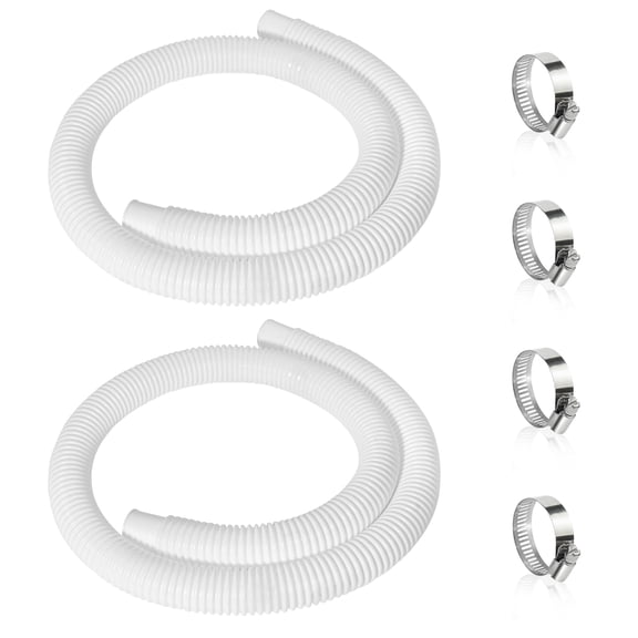1.25" x 59" Pool Hoses for Above Ground Pools - Pool Pump Replacement Hose Compatible with In tex Pump Model #607/#637, 3 Pack with 6 Hose Clamps,White