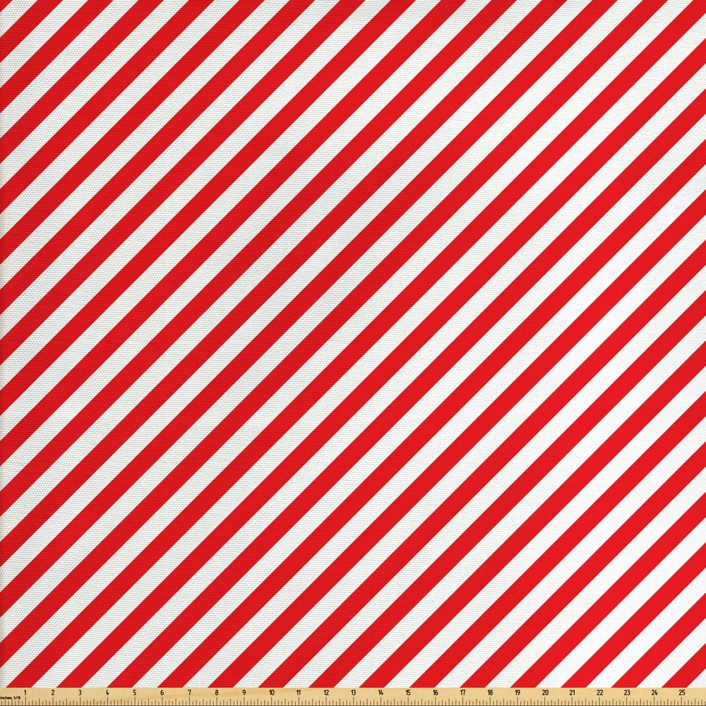 Candy Cane Fabric by the Yard, Diagonal Red Lines Christmas Celebration