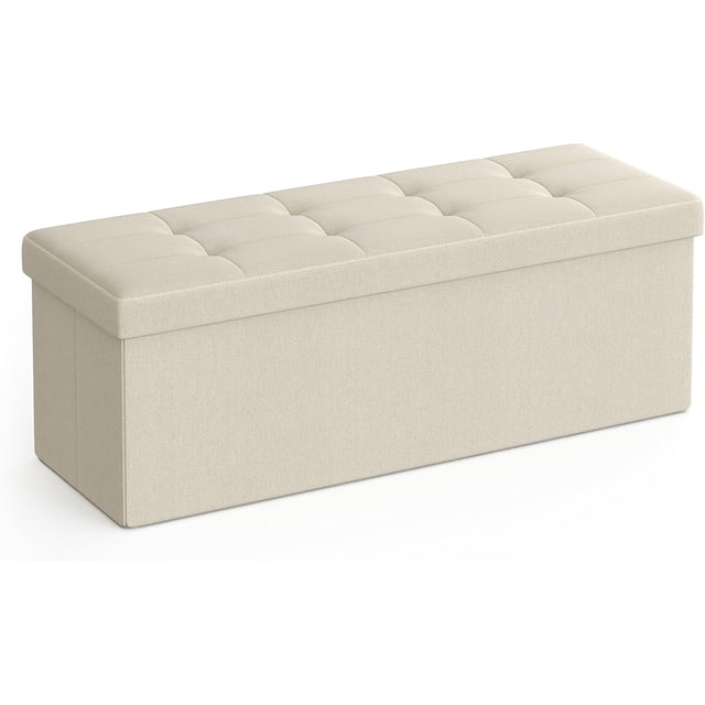 SONGMICS Banco de Almacenamiento, Baúl, Caja de Almacenamiento, Plegable, Carga de 300 kg, 120 L, 110 x 38 x 38 cm, Gris Oscuro MLSF77K