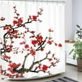 thumbnail image 5 of Red Floral Shower Curtain for Bathroom 60Wx72L Inch Cherry Blossom Flower Plum Asian Japanese Aesthetic Watercolor Traditional Weeping Branch Ink Scenery Waterproof Polyester Fabric Bathtub, 5 of 6