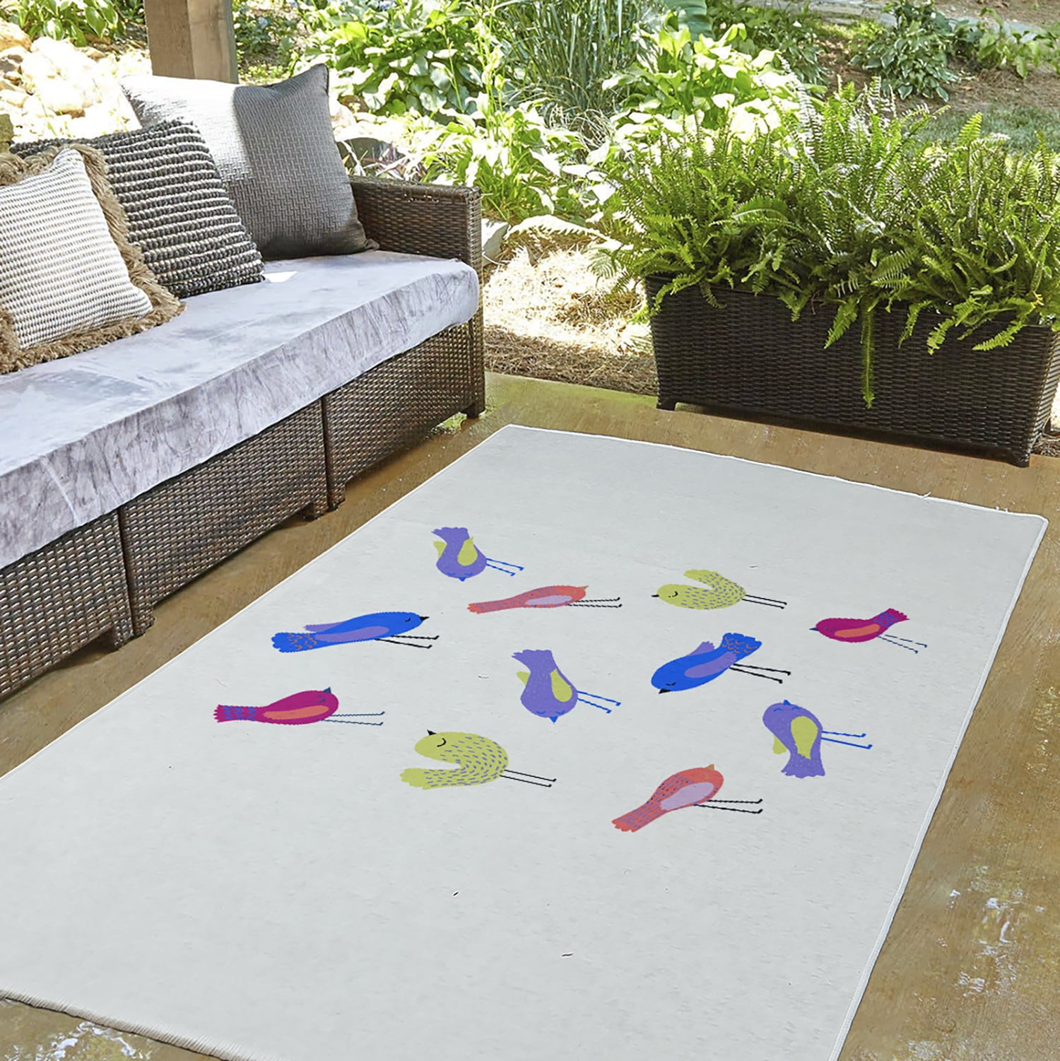 Simply Daisy 3' x 5' Purple Tweets Spring Chenille Indoor/Outdoor Rug