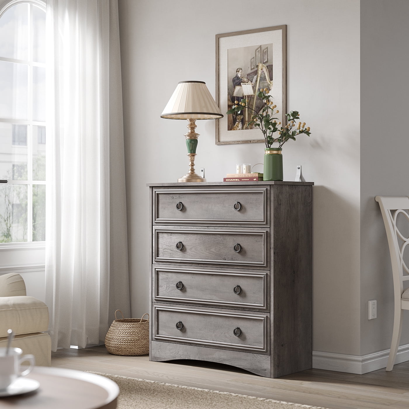 Holliwill Modern Drawer Dresser for Living Room, Bedroom, Hallway, Dresser Chest with 4 Drawers, Gray