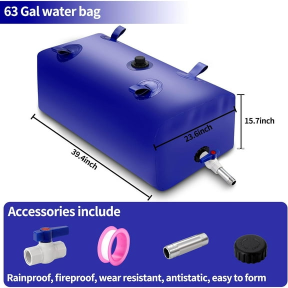 Large Capacity Water Storage Bladder Container, 240L/63Gal Blue for Drought, Fire Prevention, Emergency Use