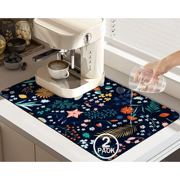 2 Pack Dish Drying Mat Drying Mat for Kitchen Counter, Coffee Mat Coffee Maker Mat Dish Drying Mats for Kitchen Counter 19.5x12Inch Dish Drying Pad Ultra Absorbent and Non-Slip Coffee Machine Mat