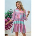thumbnail image 4 of Women'S 3/4 Long Sleeve Dresses Casual V Neck Print Button Flowy Boho Mini Beach Dress As Shown S, 4 of 10