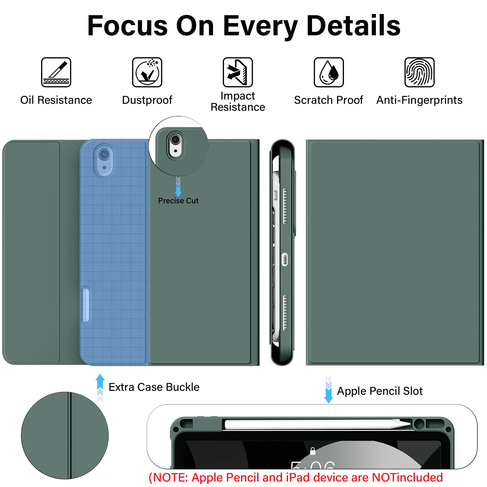 Kenke Keyboard Case iPad Air 11 Inch M4/M3/M2 (2026/2025/2024), iPad Air 5/4th Gen (2022/2020) 10.9 Inch, Detachable Bluetooth Keyboard Rechargeable with Right Side Pencil Holder & Groove, Dark Green