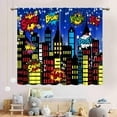thumbnail image 3 of Superhero City Curtains, Comic Night Starry Skyline Cityscape Buildings Comic Blackout Window Curtains for Boys Kids Baby Room Bedroom Living Nursery 2 Panel Sets, 52"x84" Inch, 3 of 5