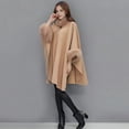 thumbnail image 3 of Lady Winter Cape Coat Dolman Sleeves Thick Shawl Loose Stand Collar Solid Color Faux Fur Decor Warm Daily Wear Work Outdoor Poncho, 3 of 7