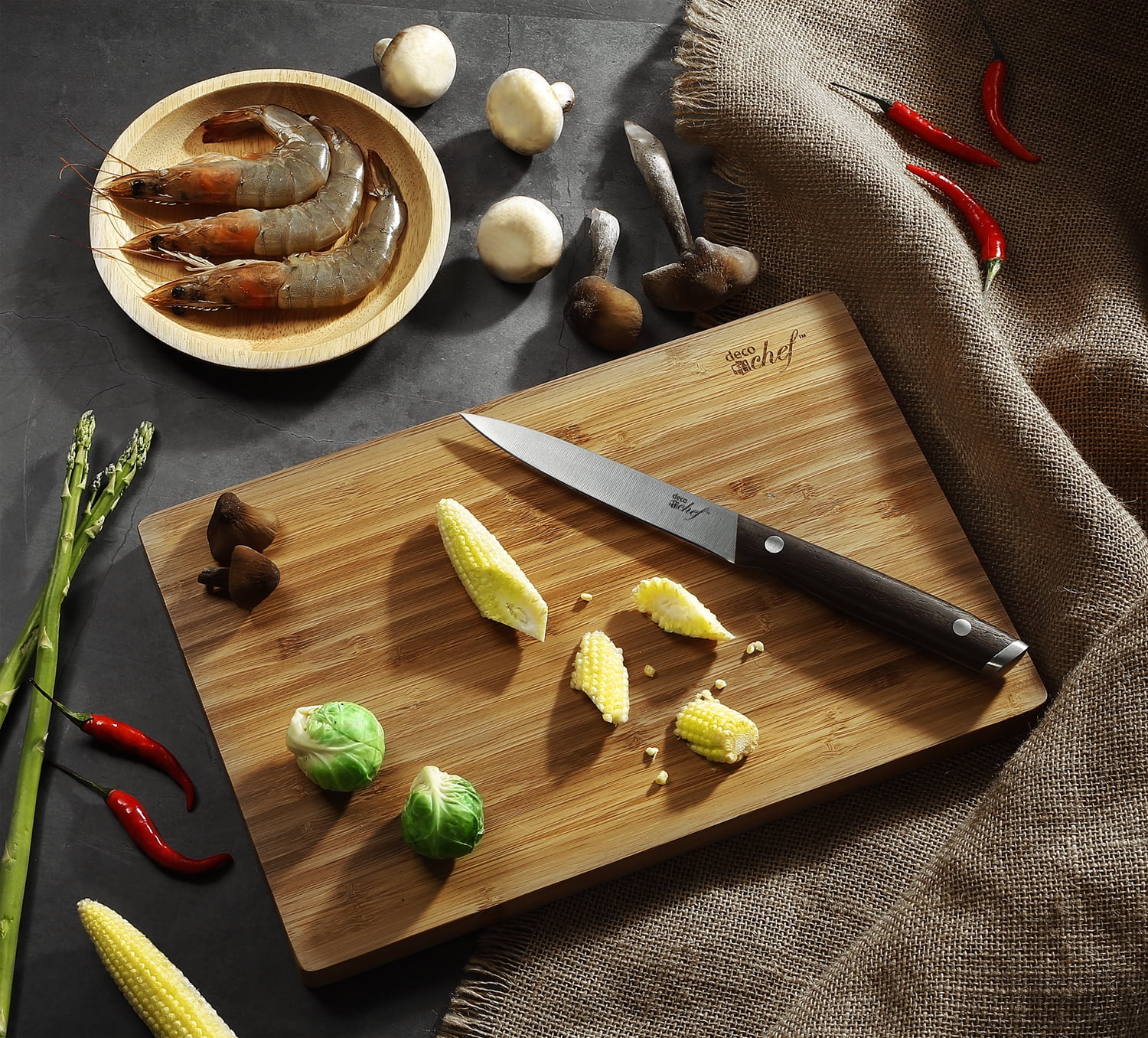 Deco Chef 16 Piece Kitchen Knife Set with Shears, Cutting Board with Cut Resistant Gloves