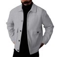 thumbnail image 4 of LODIENY Men Tweed Jacket Fleece Shacket Button Down Collared Jackets Warm Winter Coat Long Sleeve Fall Outerwear with Flap Pockets for Casual Daily Gray M, 4 of 6