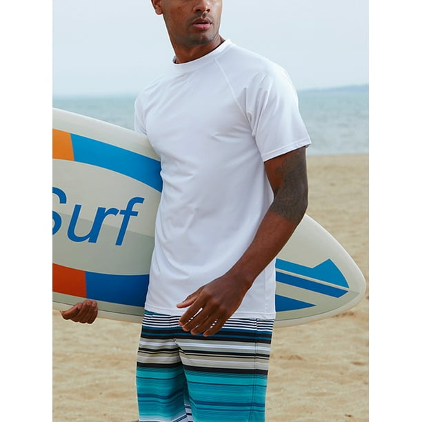 UKAP Men Swim Tops Sun Protection Swimwear Crew Neck Beach Shirt Casual Swimming Pool Swimsuit White XL