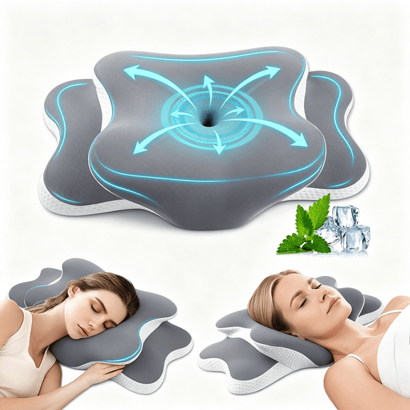MOONORAH Cervical Memory Foam Pillows for Neck and Shoulder, Contour Bed Pillow, Ergonomic Neck Support Pillow for Side Back Stomach Sleepers with Pillowcase, Gray