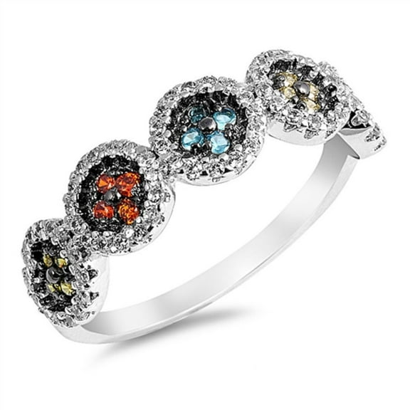 Set of Five Circles of Multicolor Cubic Zirconia Ring Sterling Silver 925