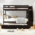 thumbnail image 4 of Gymax Twin over Twin Wooden Bunk Bed w/ Trundle Storage Stairs Convertible Espresso, 4 of 10