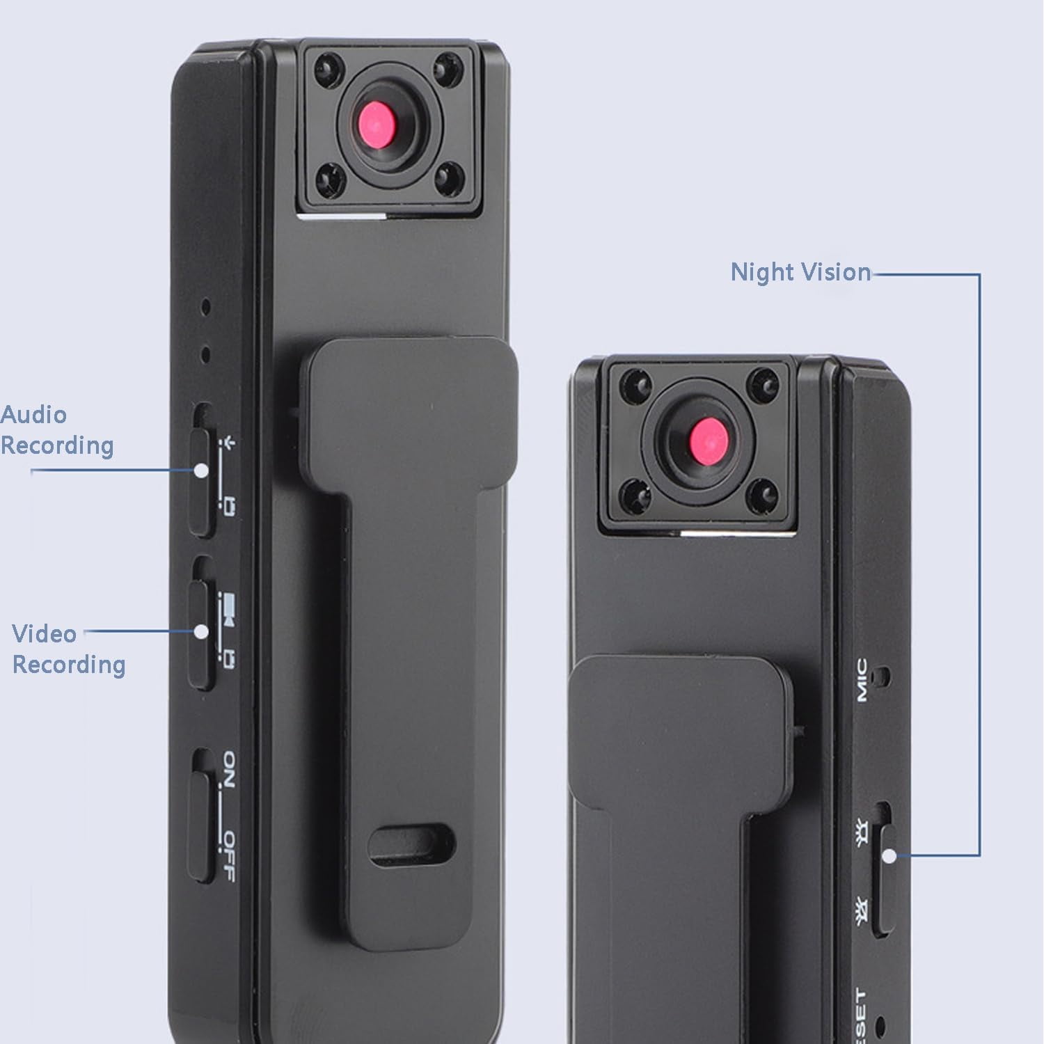 Ultra HD 2-in-1 Sports Video & Audio Recorder with Anti-Shake, Night Vision Mini Sport Camera, Pocket Clip-On Vlog Recorder with Wide-Angle 180° Rotatable Lens (2PC)