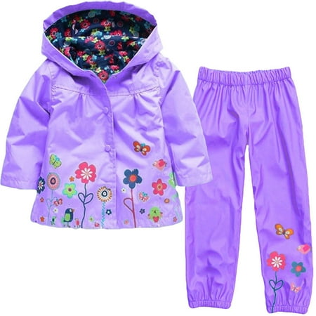 

Toddler Girls Cute Hoodie Raincoat Waterproof Rain Jacket Pants Suit Baby Kids Hooded Coat Jacket Raincoat Outwear