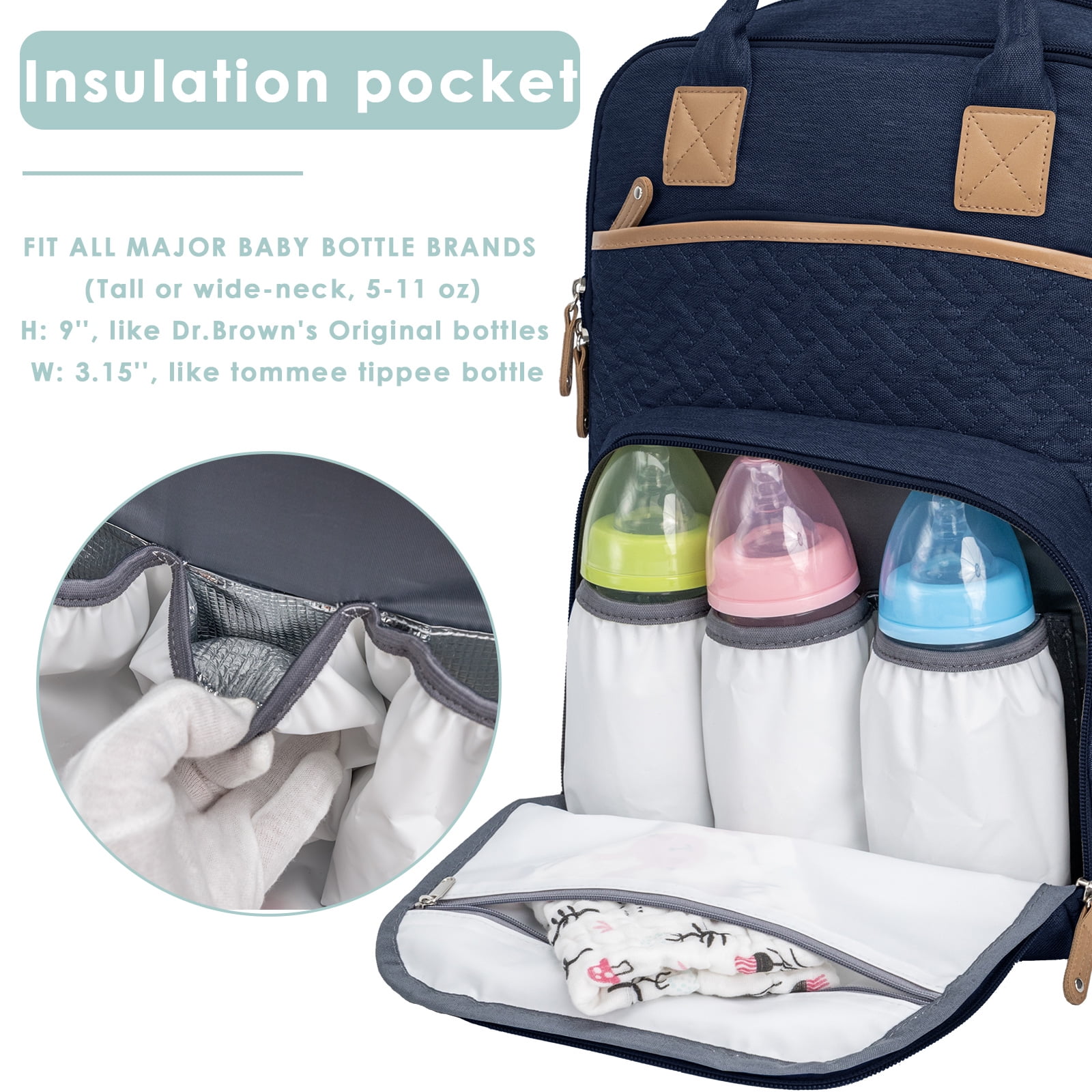 Kabaqoo Diaper Bag Backpack Waterproof, Multifunction Baby Bag with Changing Pad, Blue