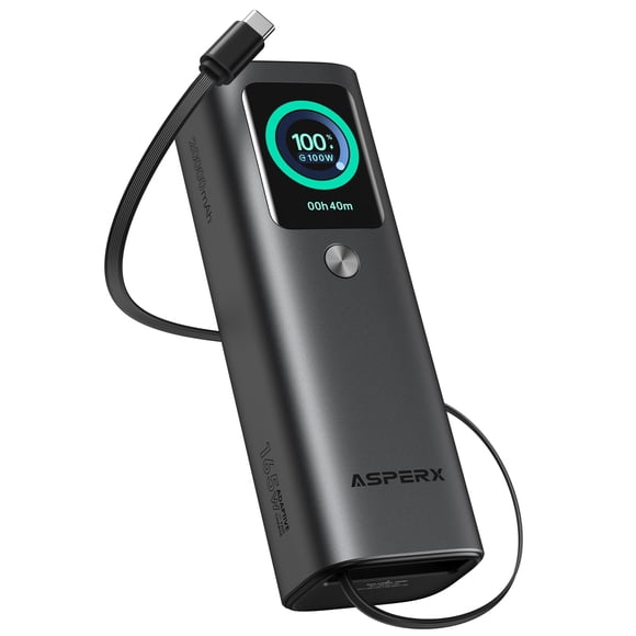 Power Bank AsperX 20000 mAh 165 W de carga rápida con cable retráctil
