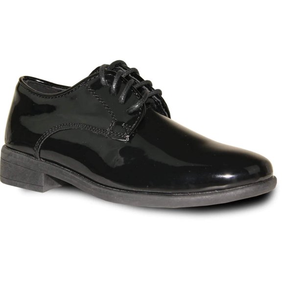 VANGELO Boy TUX-12KID Dress Shoe Formal Tuxedo for Prom Wedding Black Patent