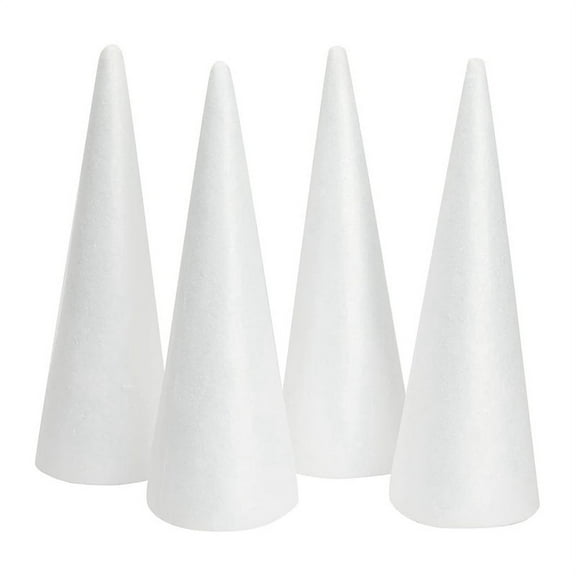 Foam Tree Cones for DIY Crafts, White Polystyrene Art Supplies (4.5 x 13.5 in, 4 Pack)