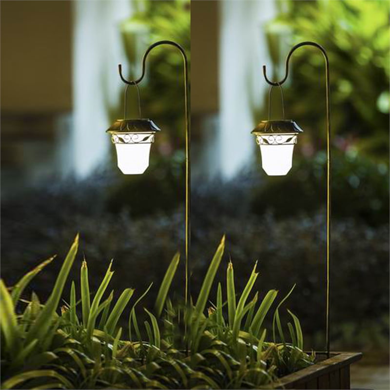 Sunnydaze 35 Inch Hanging Rain Drop Outdoor LED Solar Light With Shepherd Hook Set of 2