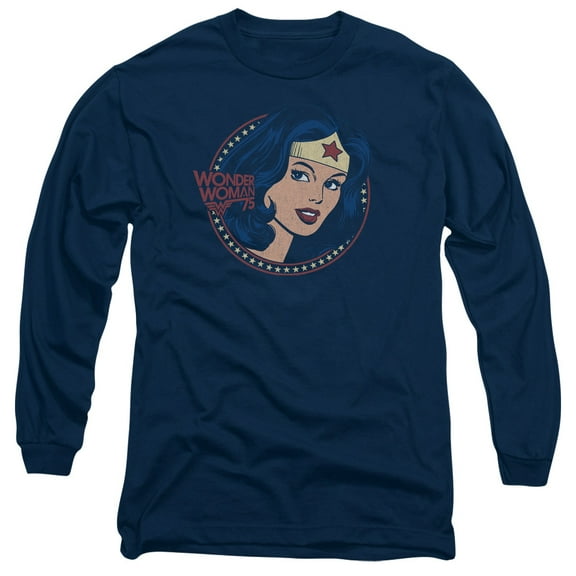 Trevco DCO918-AL-1 DC & WW75 Starburst Portrait Adult 18-1 Long Sleeve T-Shirt, Navy - Small